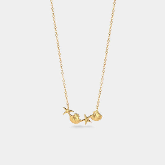 Seashell Starfish Beach Necklace in 925 Sterling Silver