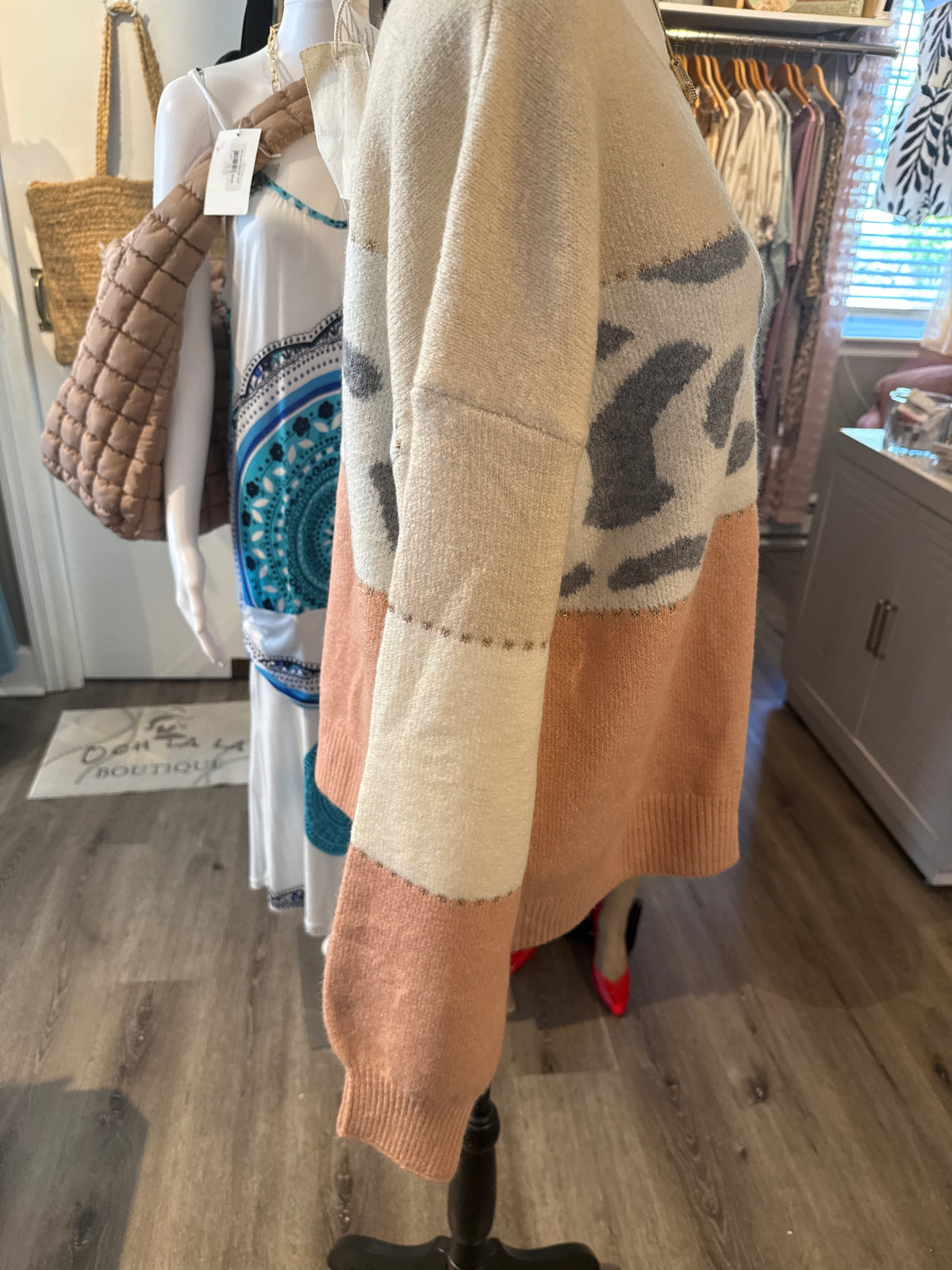 Hem & Thread Color Block Animal Print Sweater