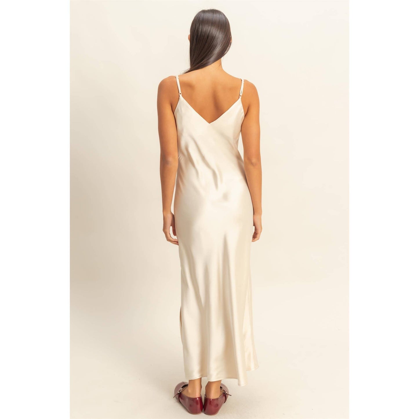 Satin Midi Dress With A Side Slit
