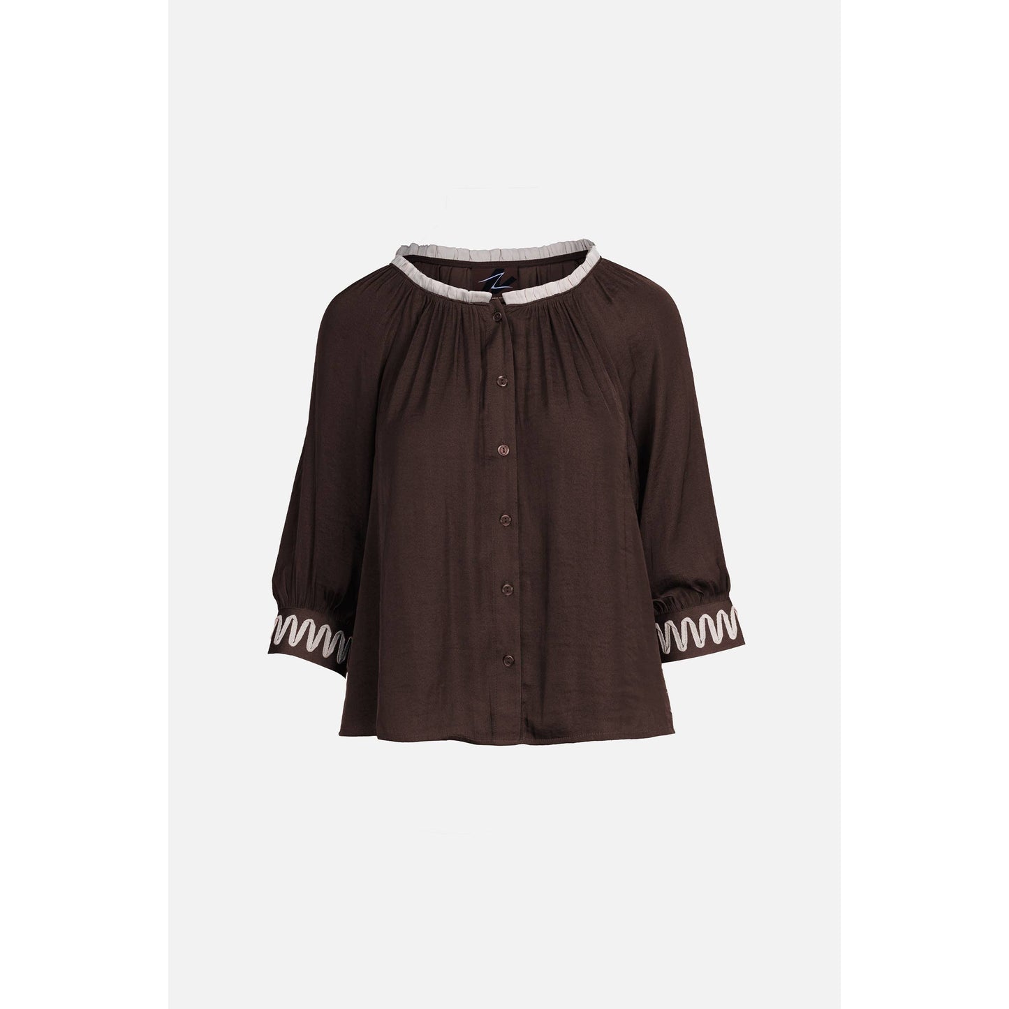 Abstract Applique Popover Blouse