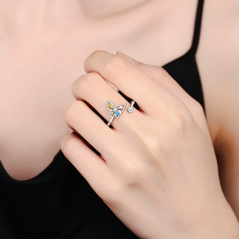 Color Butterfly Stacking Bypass Ring in 925 Sterling Silver