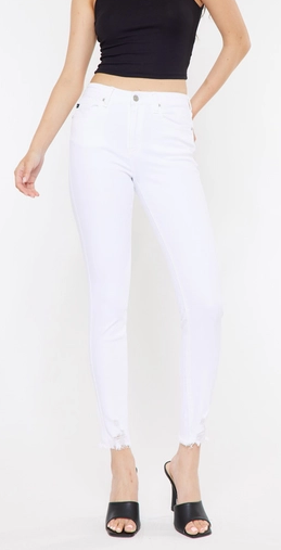 HIGH RISE ANKLE SKINNY WHITE JEANS