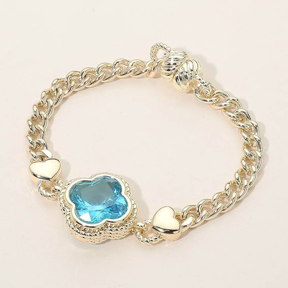 14K Gold Plated CZ Quatrefoil Stone Pointed Magnetic Bracelet