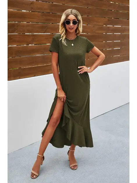 Round Neck Asymmetric Hem Dress