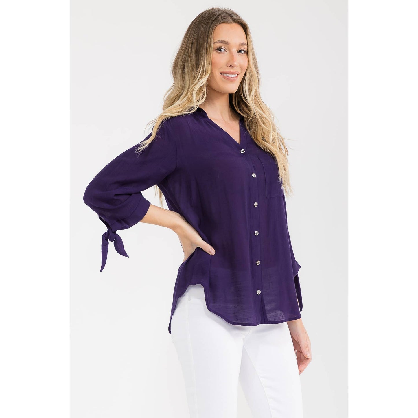 PAPAYA GAUZE COLLAR TIE SLEEVE SHIRT