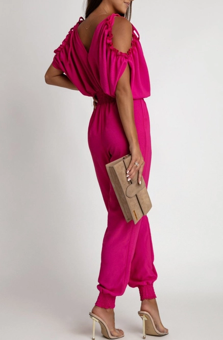 Azelia Cold Shoulder Jumpsuit-Hot Pink