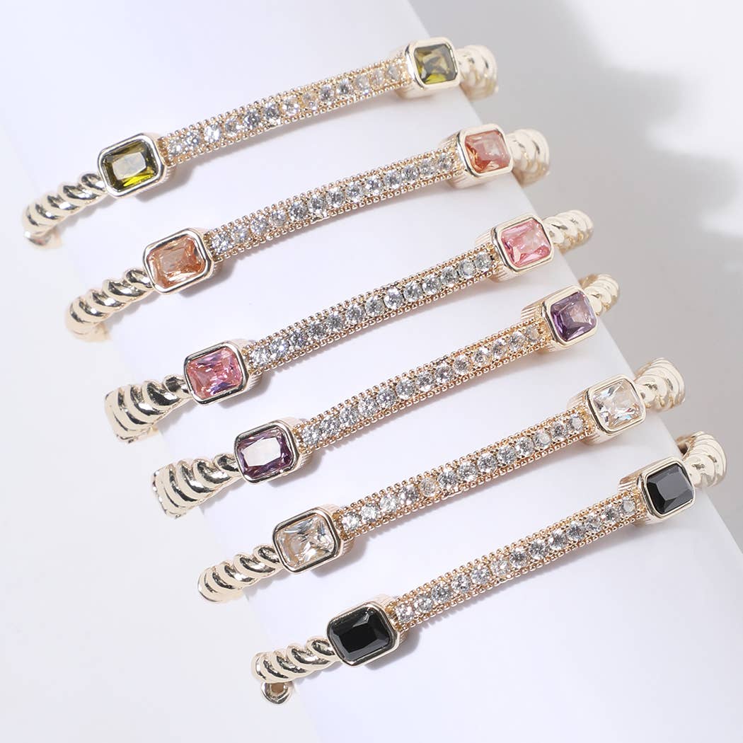 Gold Plated CZ Cable Bangle Bracelet