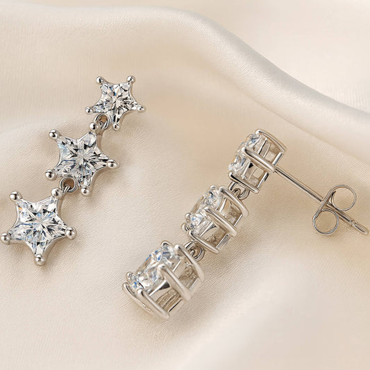 Diamond Dangle Stud Earring 925 Silver CZ