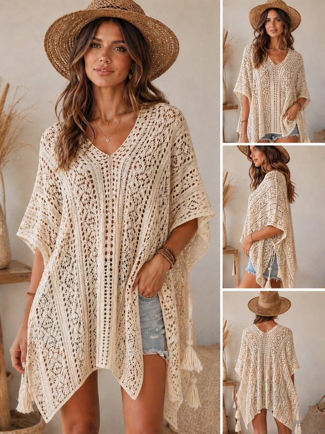 Sided-Tassel Detailed Crochet Tunic