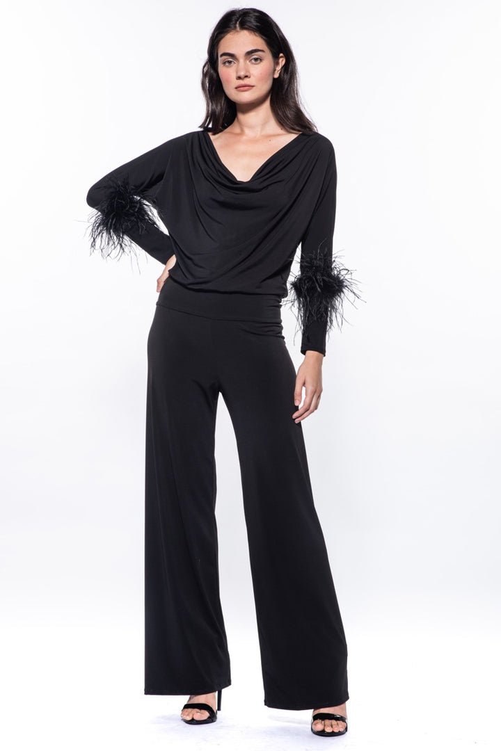 Angie Feather Cuff Cowl Jumpsuit