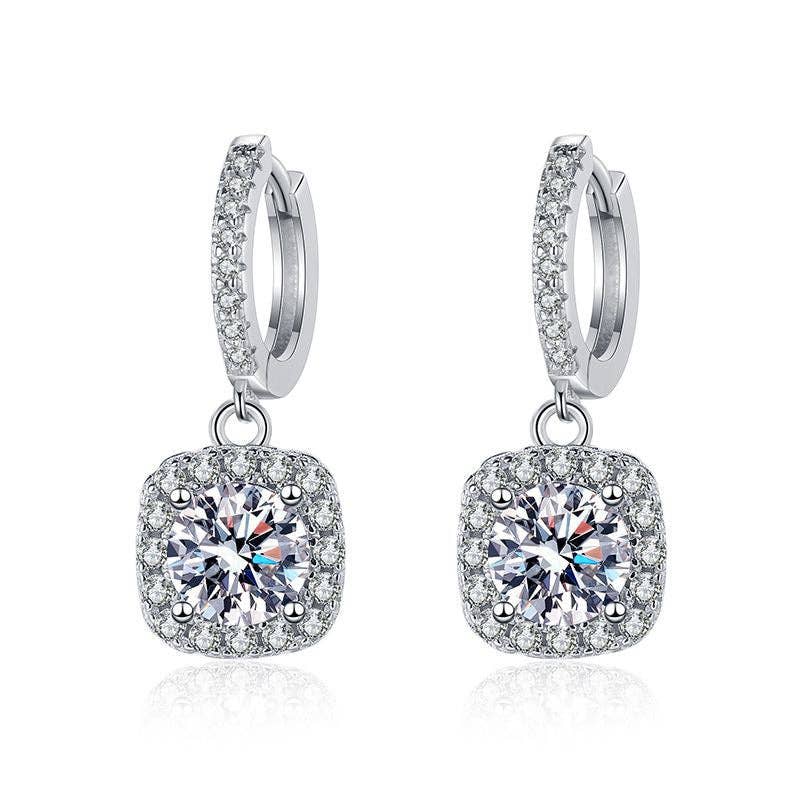 Moissanite Dangle Drop Hoop Earrings in 925 Sterling Silver