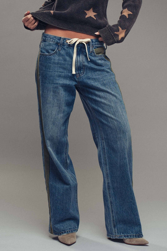 Utility Stripe Wide-Leg Jeans