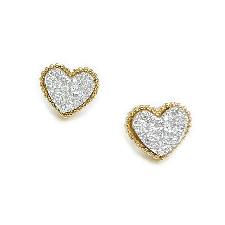 Heart Frame Druzy Post Stud Earrings