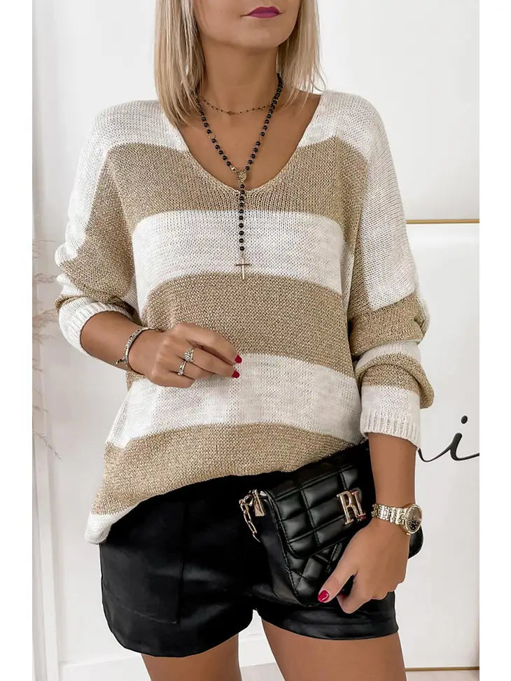 Nevaeh Shimmer Knitted Jumper Sweater Top-Stone