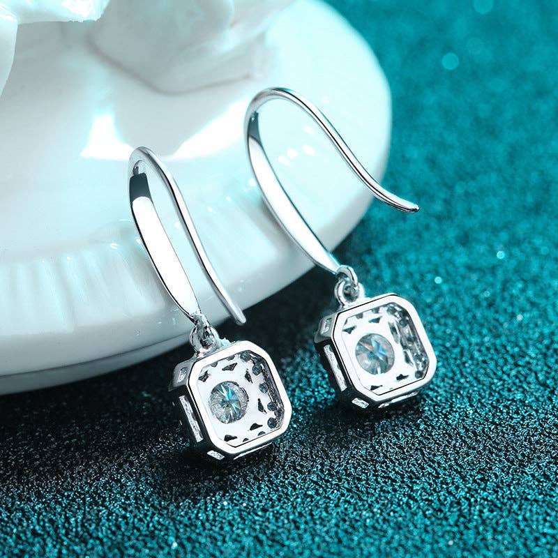 Four-Prong Moissanite Hook Earrings in 925 Sterling Silver