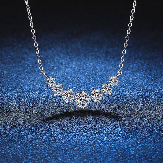 Seven-Stone Moissanite Charm Necklace in 925 Sterling Silver