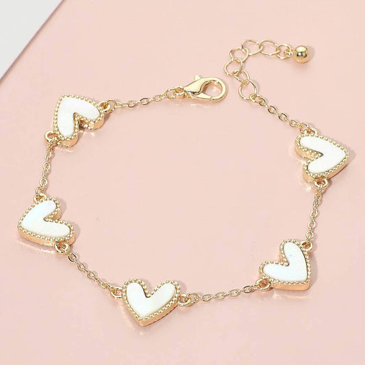 Mother of Pearl Heart Charm Station Bracelet