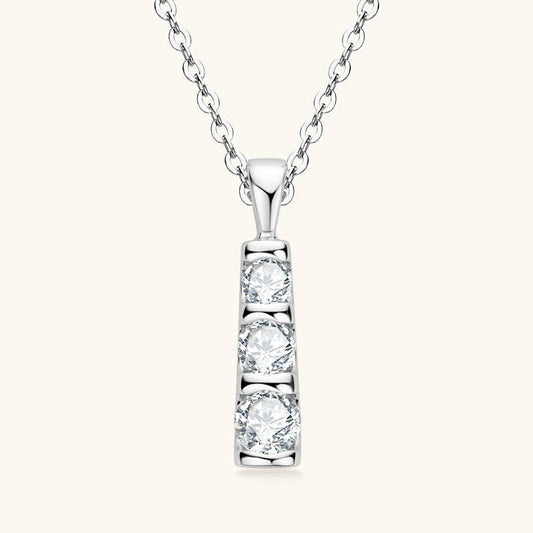 Three Stone Moissanite Charm Necklace in 925 Sterling Silver