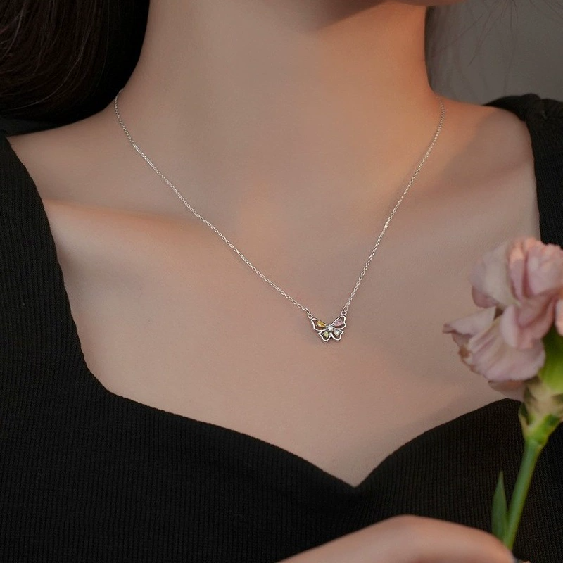 CZ Butterfly Pendent Necklace in 925 Sterling Silver