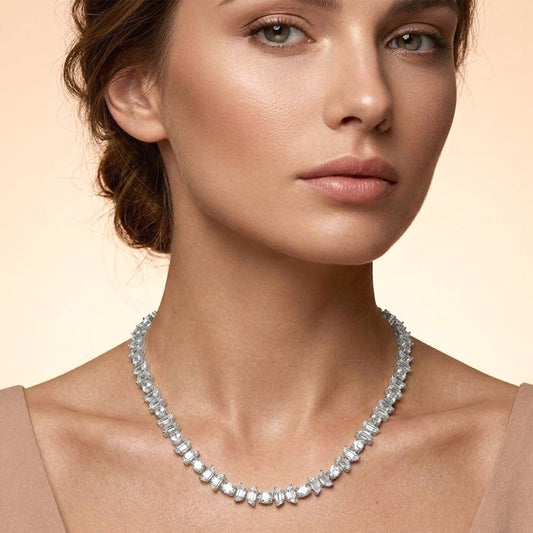 18K Gold Dipped Cluster Link Tennis Necklace