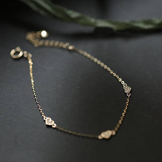 Dainty Gold Triple Heart Bracelet in 925 Sterling Silver