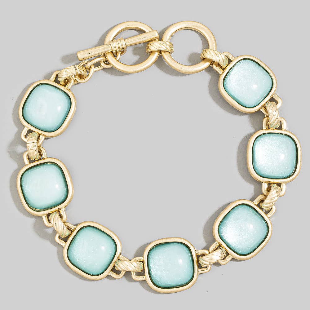 Cushion Stone Bezel Link Toggle Bracelet