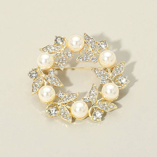 Pearl Floral Leaf Branch Wreath Bling
