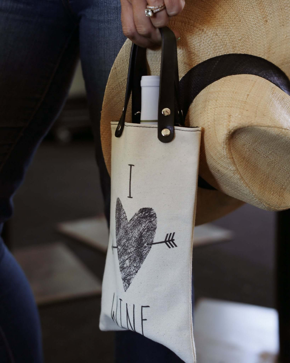I Heart Wine Design Canvas Wine Tote