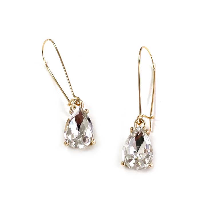 Midi Size Teardrop 5A Grade Glass Drop Kidney Wire Earrings