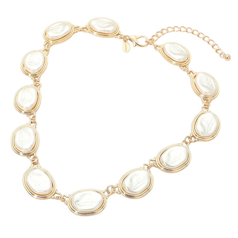 Oval Pearl Frame Link Statement Necklace