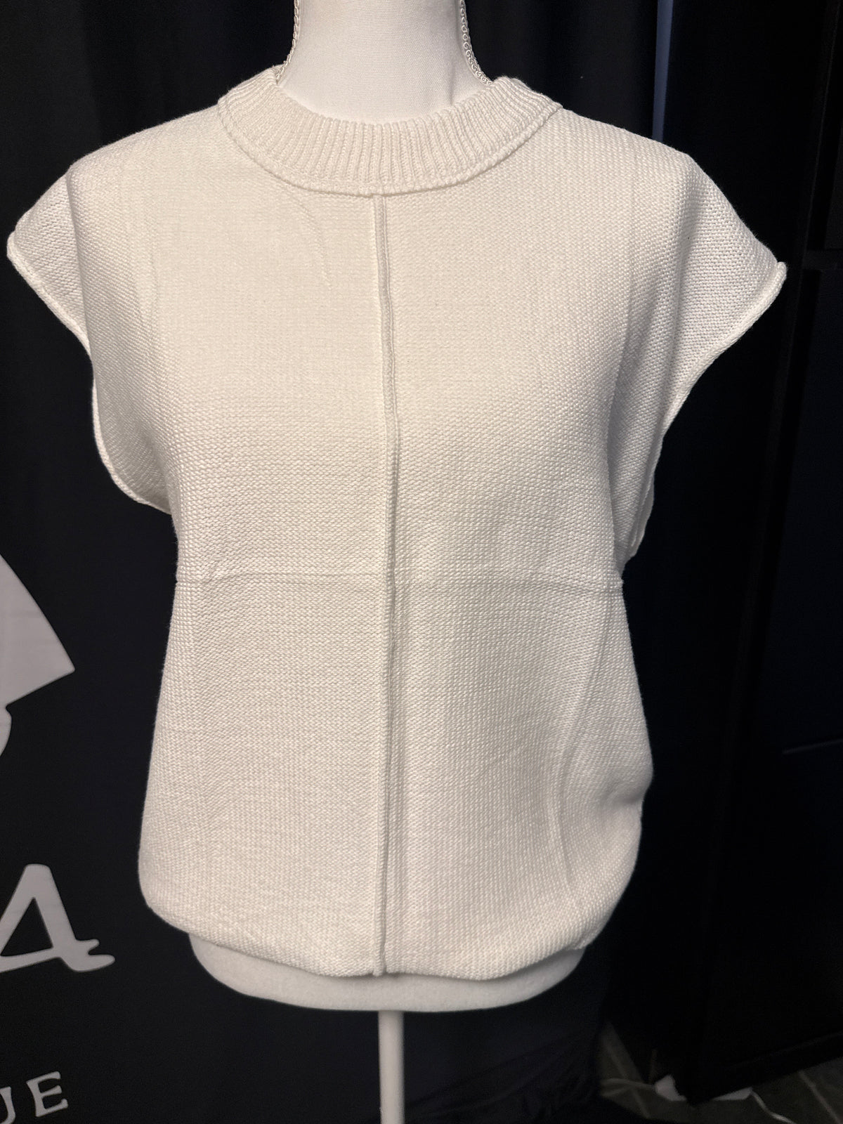 Cream Short Sleeve Knit Top