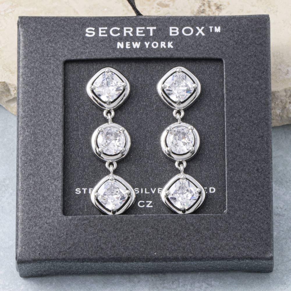 14K Gold Dipped Cz Triple Drop Earrings
