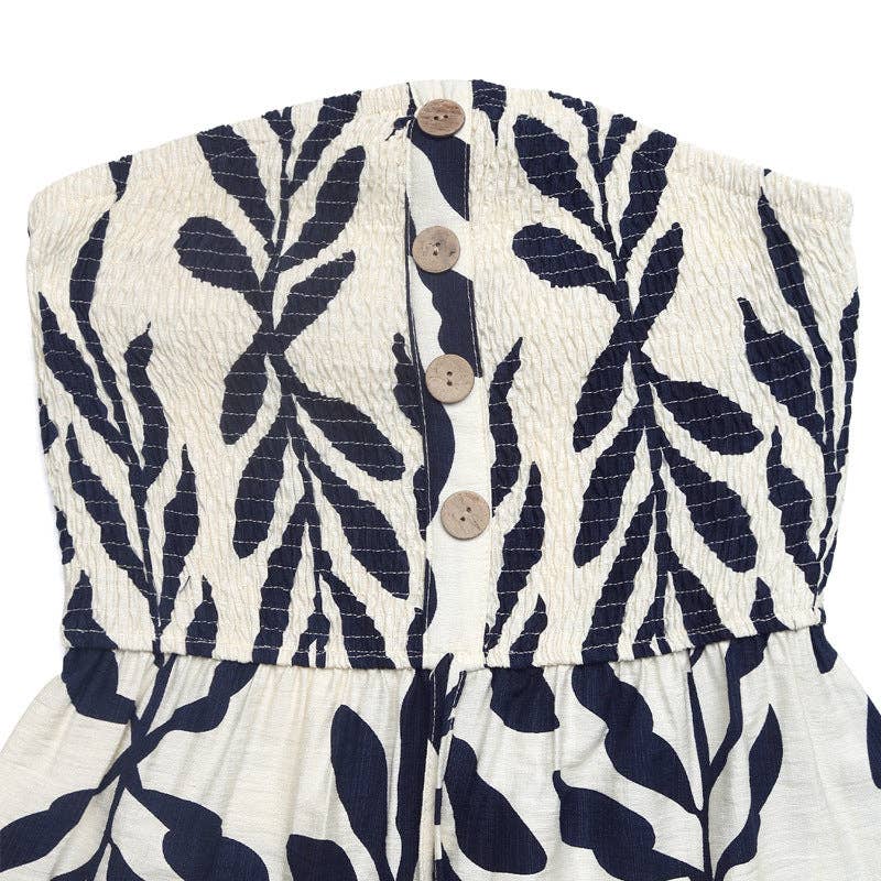 Strapless Leaf Print Romper Smocked Waist Summer