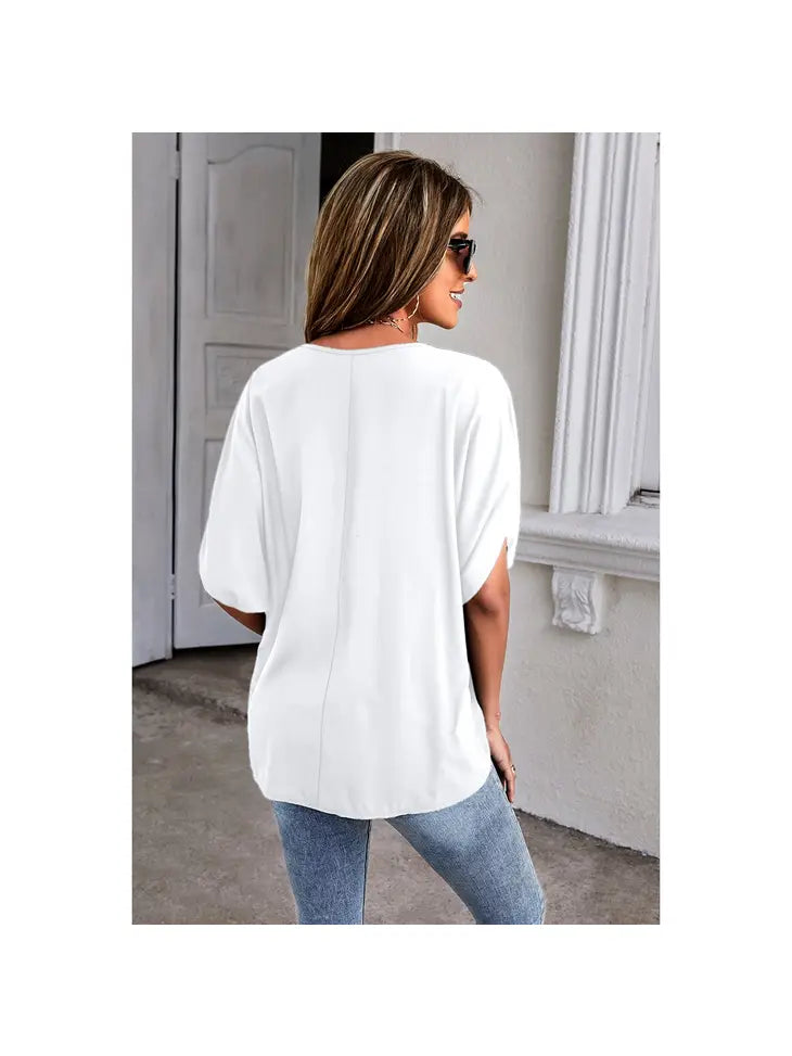 Dolman Sleeve Loose Fit Solid Tunic Top