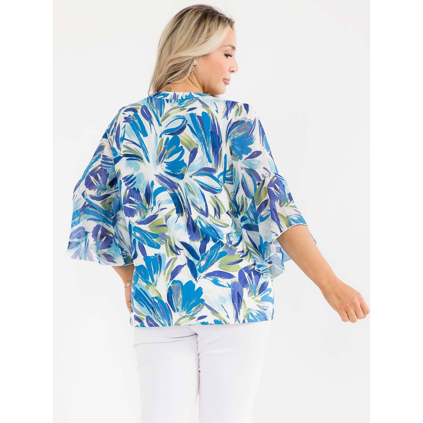 PLUS TROPICAL BELL SLEEVE BLOUSE