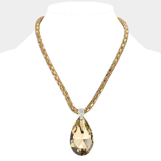 Teardrop Pendant Bling Necklace