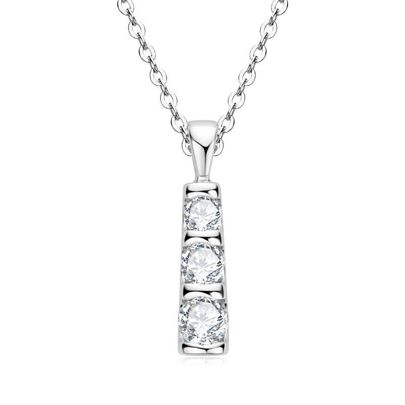Three Stone Moissanite Charm Necklace in 925 Sterling Silver