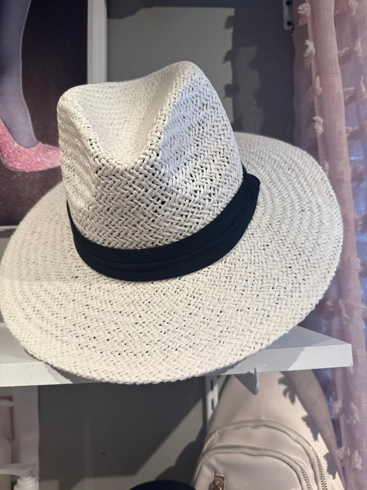 Straw Braided Fedora Sun Hat - WH