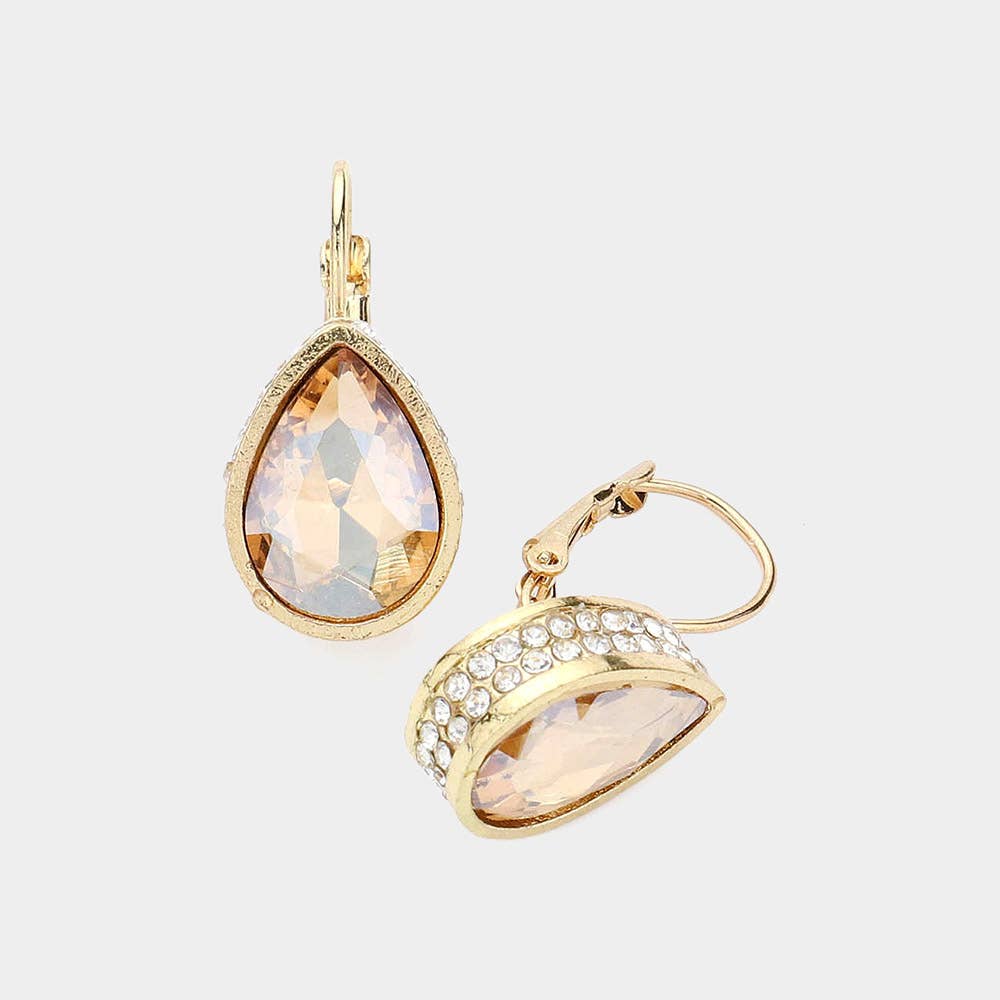Rhinestone Embellished Teardrop Stone Lever Back Earrings