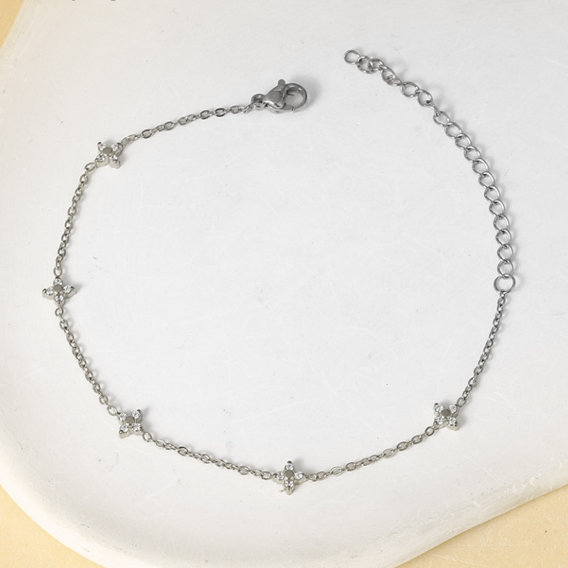 Four Leaf Clover Charm Stacking Bracelet in Stainless Steel