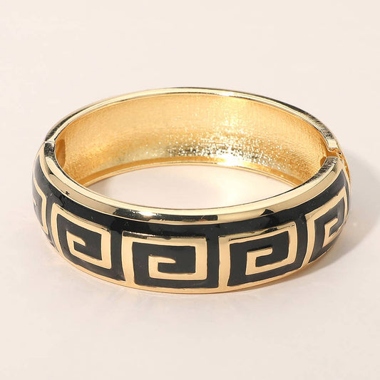 Geometric Pattern Hinged Bangle Bracelet