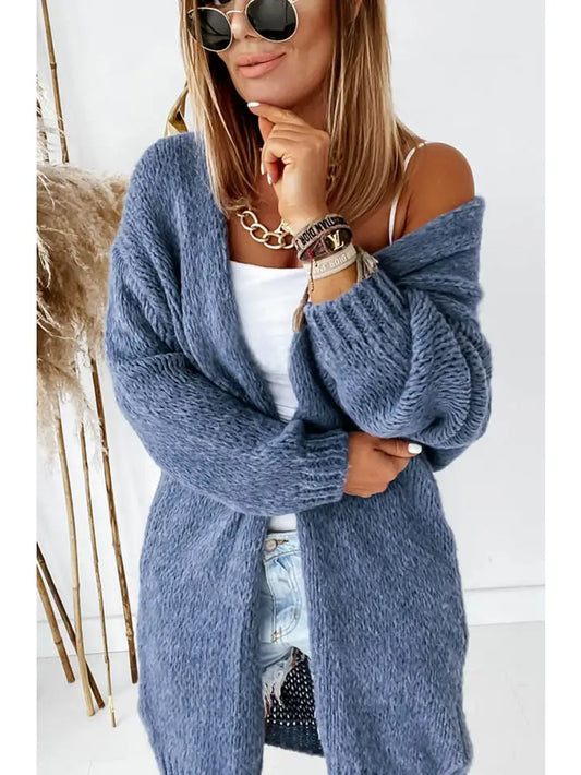 Longline Knitted Cardigan-Ink Blue