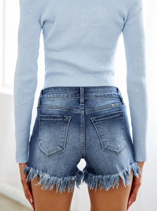 Mid Rise Frayed Jean Shorts