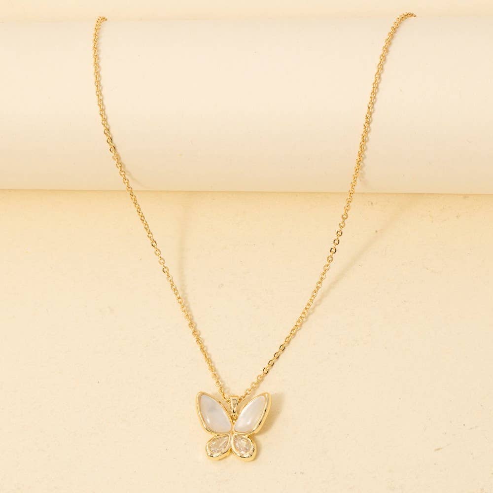 Mother Of Pearl Butterfly Pendant Necklace