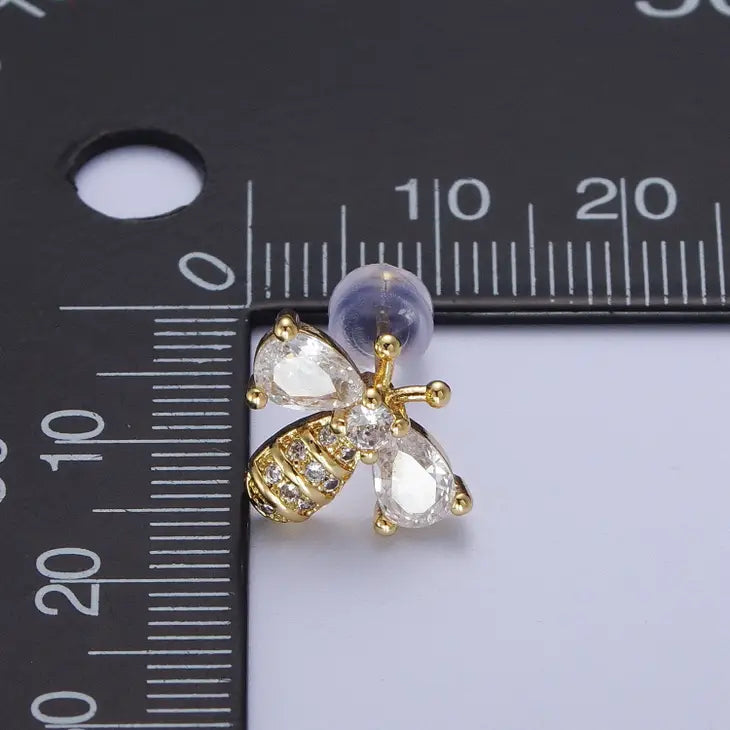 14K Gold Filled Micro Paved Bumble Queen Bee Cubic Zirconia Gold Stud Earrings |