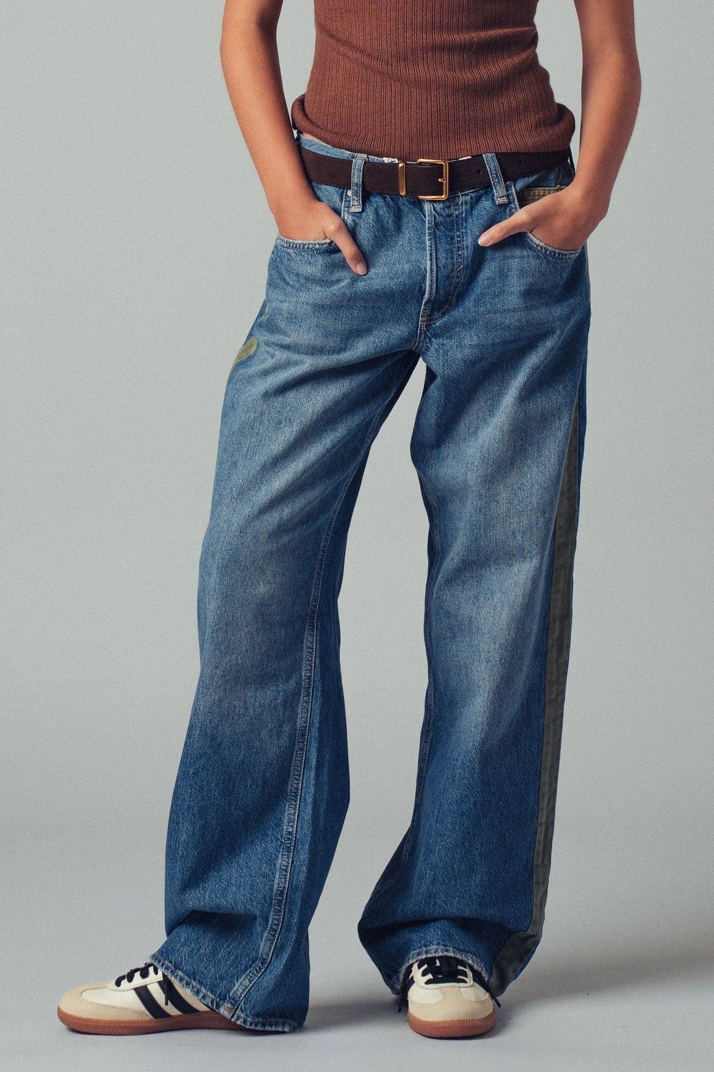 Utility Stripe Wide-Leg Jeans