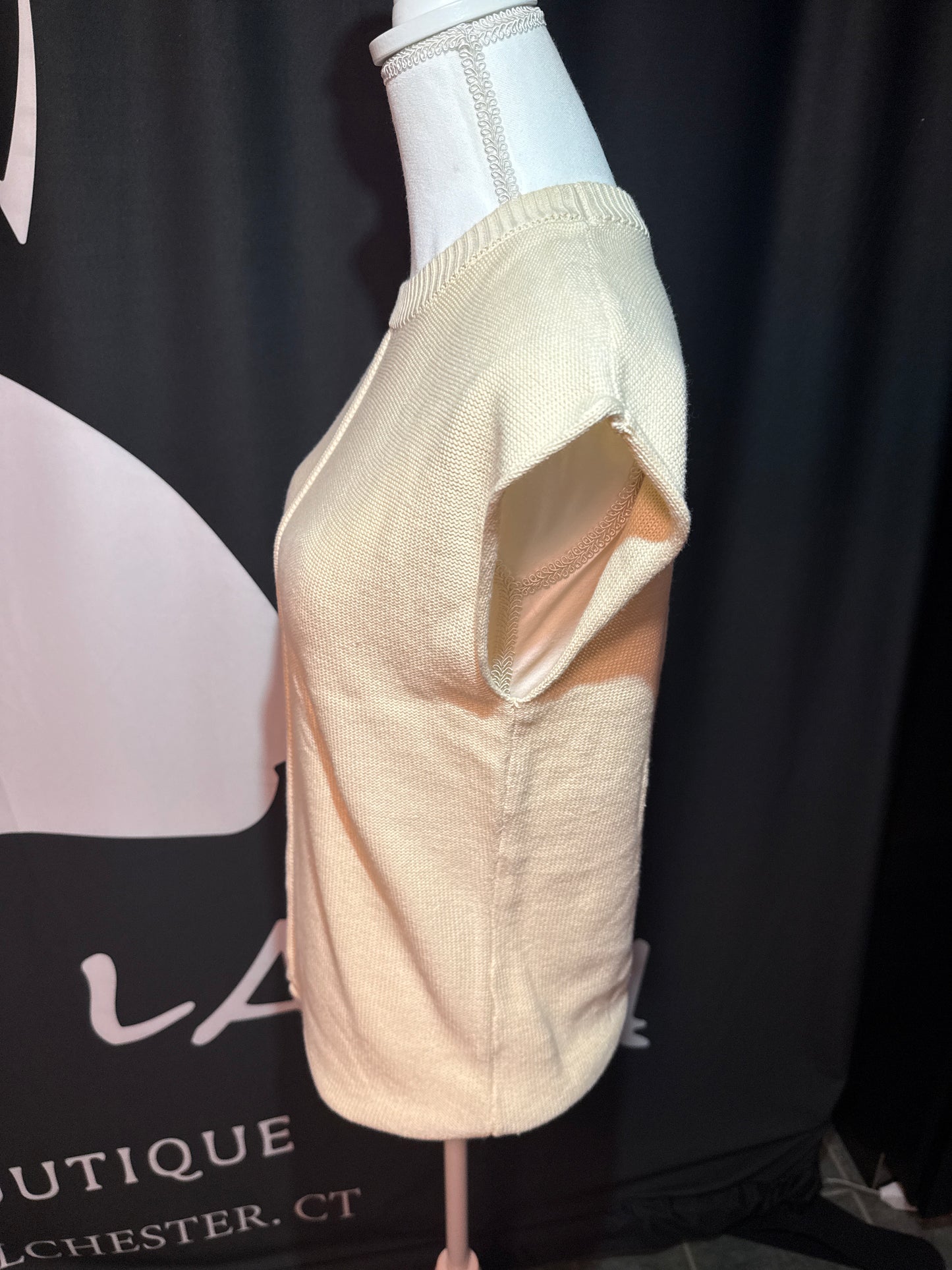 Cream Short Sleeve Knit Top