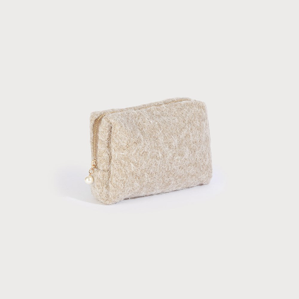 SMALL COSMETIC POUCH WITH PEARL ZIPPER