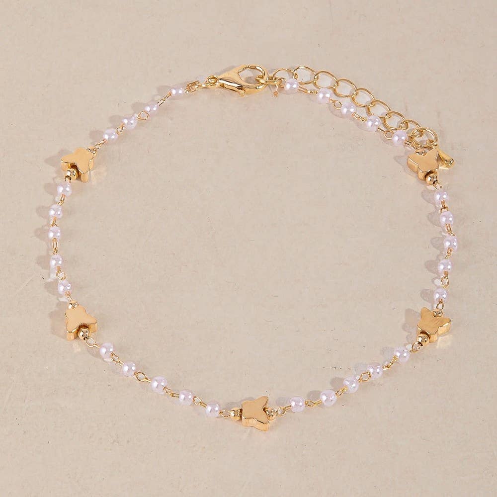 Butterflies And Pearls Chain Anklet