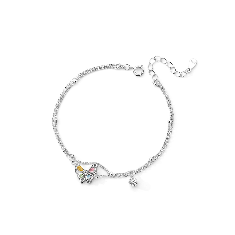 Butterfly Bead Double Chain Bracelet in 925 Sterling Silver